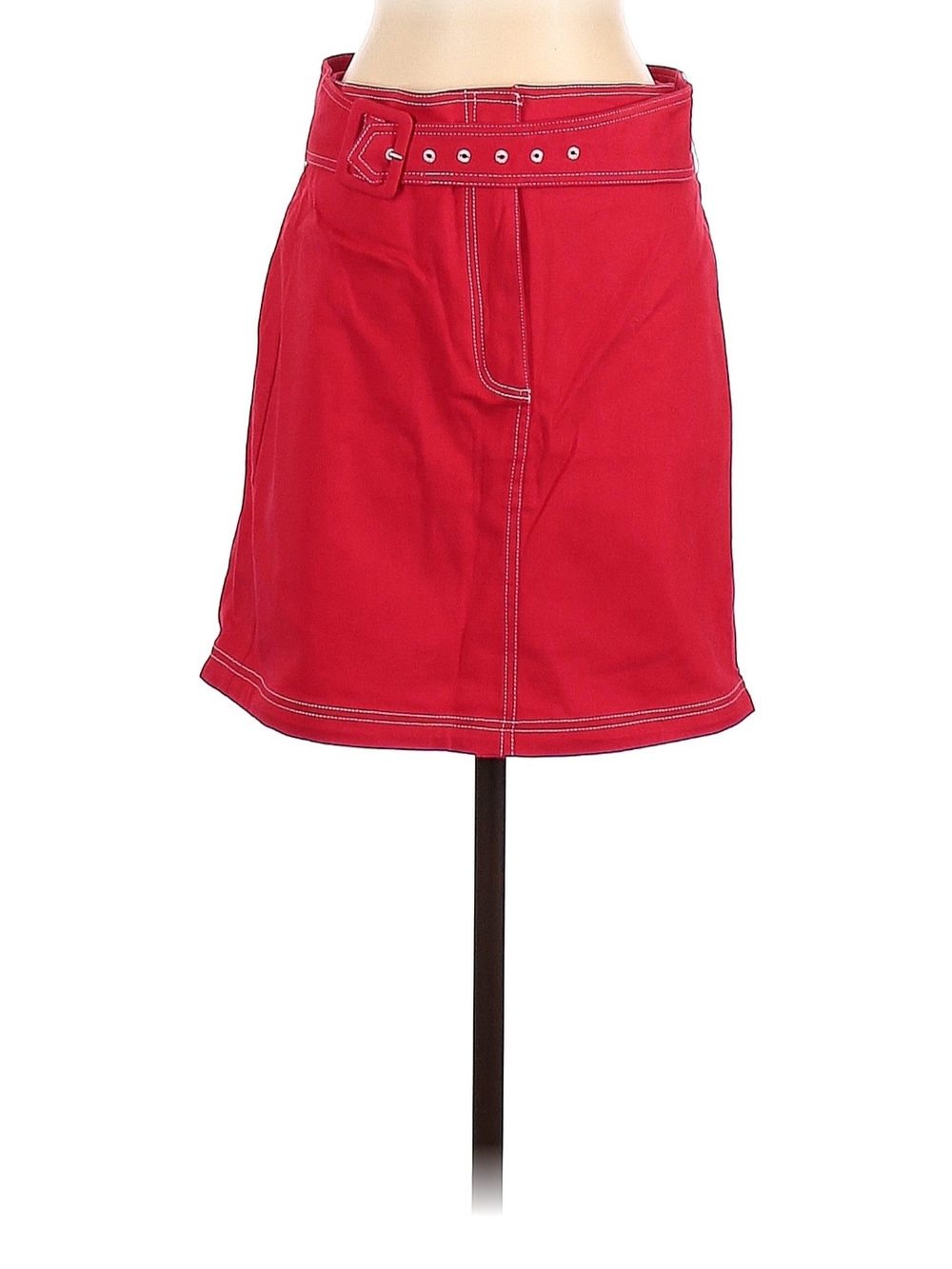 Bright Red A-Line Mini Skirt with Belted Waist